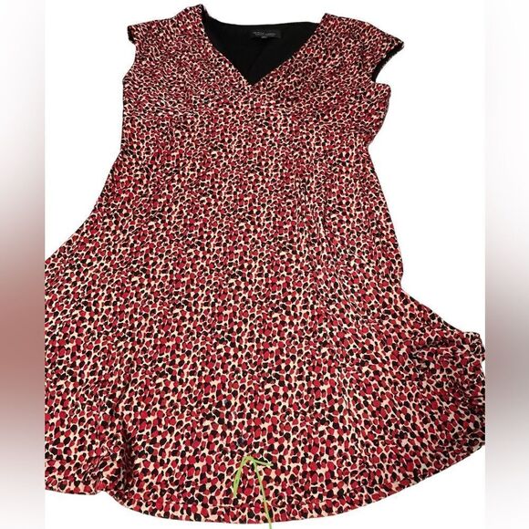 Evan Picone Black Label Tan Red Polka Dots Dress Short Sleeve Mini Dress V-neck - Picture 7 of 7